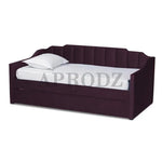 Purple Krease Daybed with Trundle Bed closed, featuring plush velvet upholstery and vertical tufting for modern elegance.