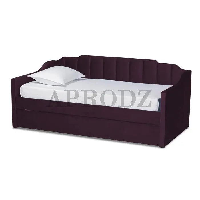 Translation missing: en.Purple Krease Daybed with Trundle Bed closed, featuring plush velvet upholstery and vertical tufting for modern elegance