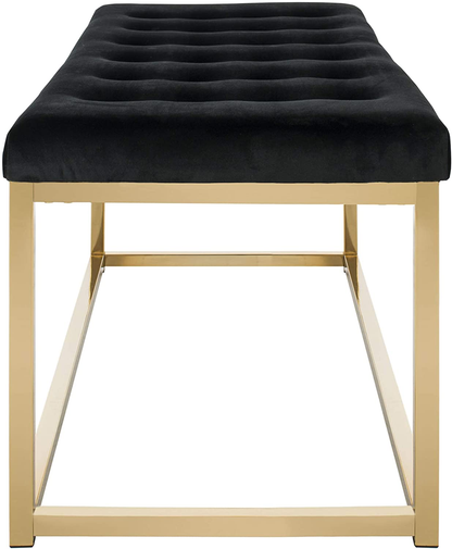 Modern Tufted Upholstered Velvet and Metal Bench Ottoman