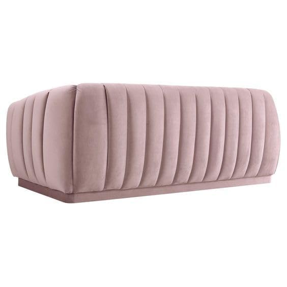 APRODZ Modern Serene Velvet Channel Tufted 3-Seater Sofa for Living Room – Pink, Elegant Curved Arm Design