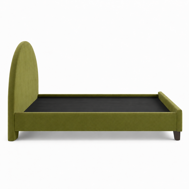 Upholstered Bed Frame, Green Fabric with Wooden Construction, Arched Headboard Platform Bed 