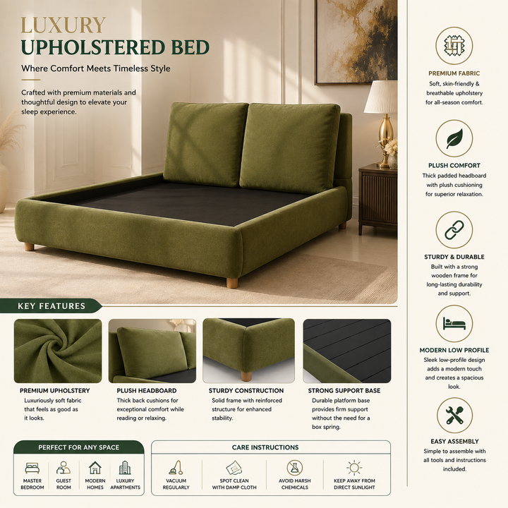 Translation missing: en.Upholstered Platform Bed with Two Removable Pillow Headboard 