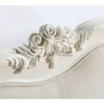 Mango Wood Upholstered Bed | Solid Wood Bed with Linen Beige Fabric & White Finish 