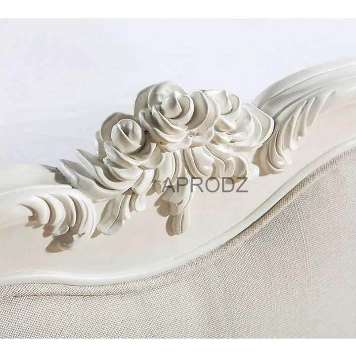 Translation missing: en.Mango Wood Upholstered Bed | Solid Wood Bed with Linen Beige Fabric &amp; White Finish 