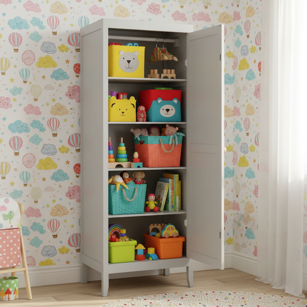 Mango Wood Single Doors Multipurpose Storage Kiev Wardrobe Almirah for Living Room | Grey