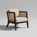Mid Century Modern Solid Wood Accent Chair with Cane Back & Cushion 