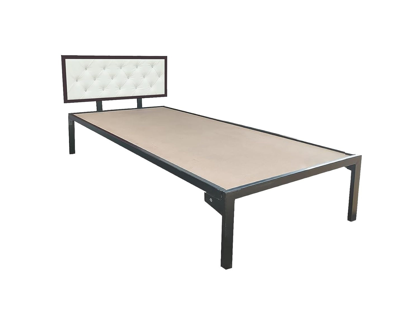 Single Size Bed with Upholstered Headboard | CR Steel Frame | Modern Platform Bed | Sturdy, Durable & Noise-Free | No Box Spring Needed | Stylish Furniture 