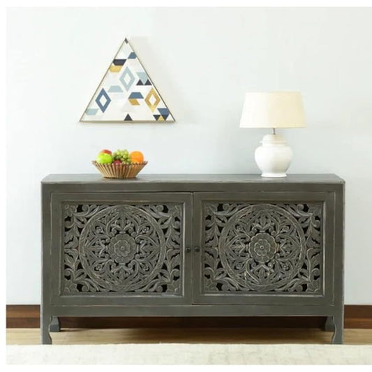 Cabinet for Storage Wooden Furniture | Sideboard Cabinet Living Room | Crockery Cabinet Furniture | Living Room Solid Mango Wood (Grey)