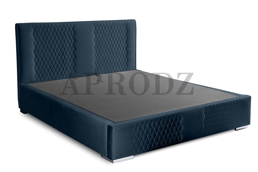 APRODZ Velvet Upholstered King Size Bed with Hydraulic Storage (Blue)