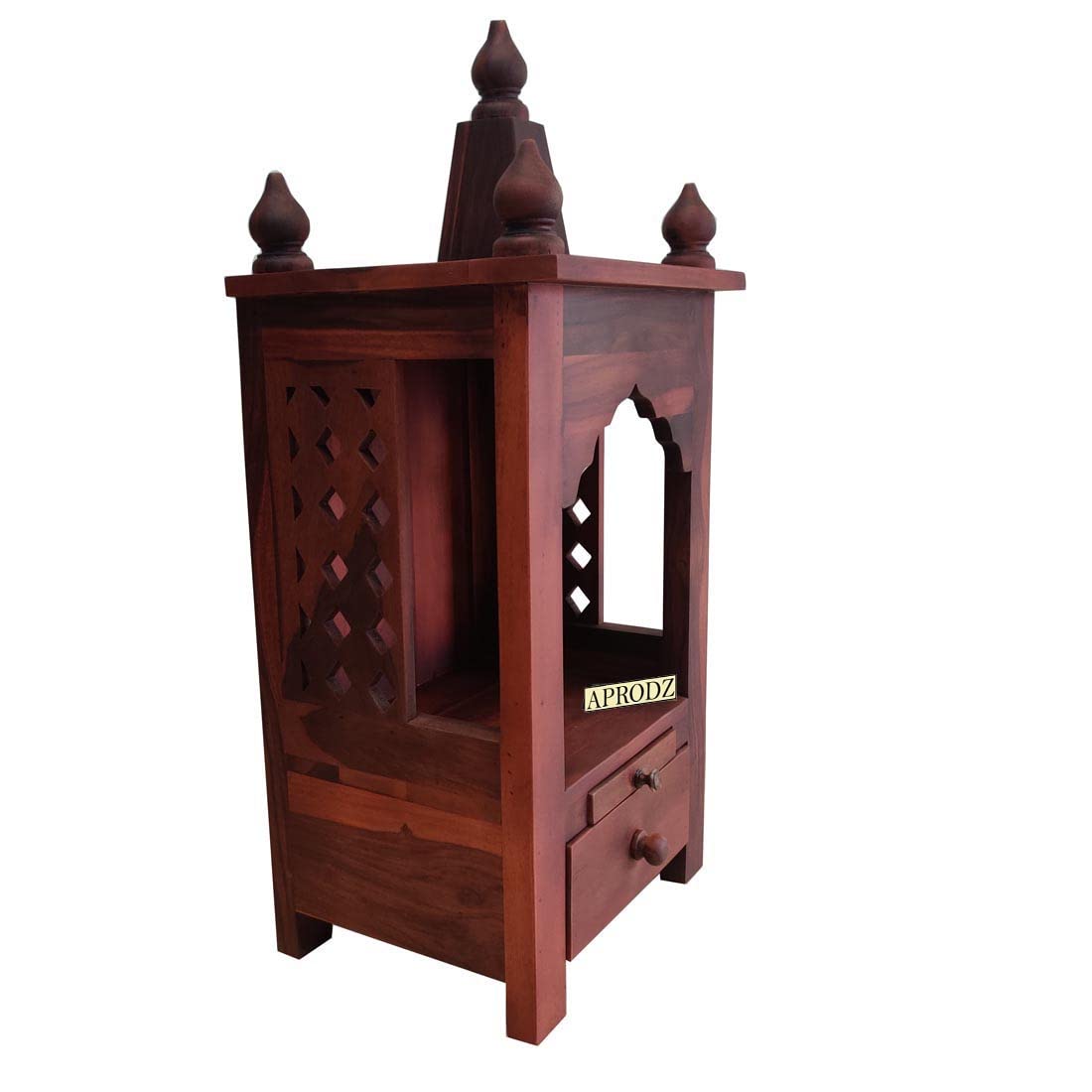 Handcrafted Sheesham Wood Temple with Storage for Pooja Room | Temple for Home | Pooja Mandir (Standard, Mahogany)