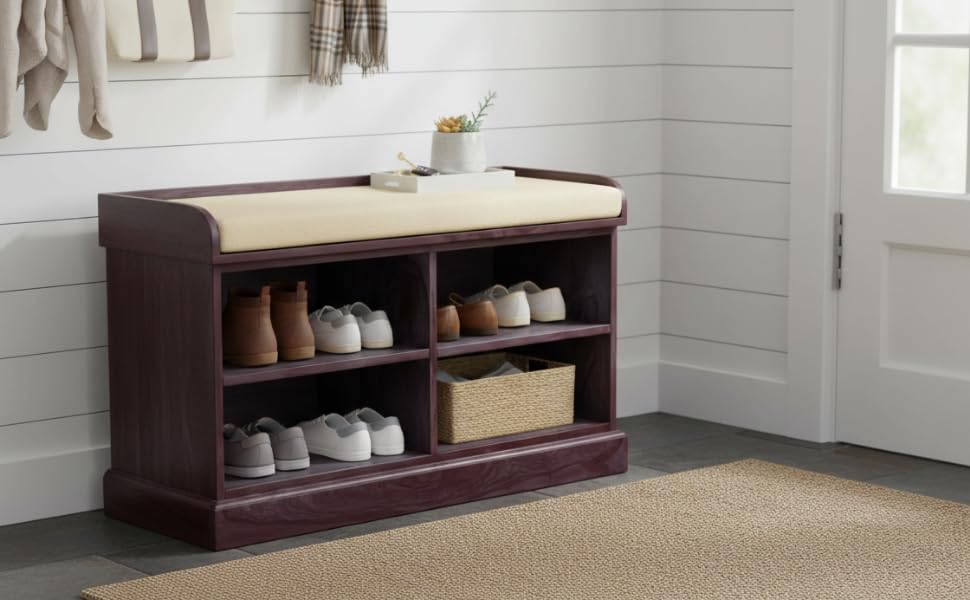 Wooden Multipurpose Cupboard & Shoe Rack – Spacious Storage Cabinet with Seating for Home, Entryway & Living Room (Large, Teak Finish) 