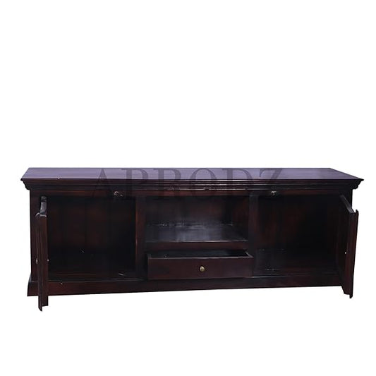 Sheesham Wood Tv Unit Cabinet with Shelves and one Drawer (Sheesham - Mahogany)