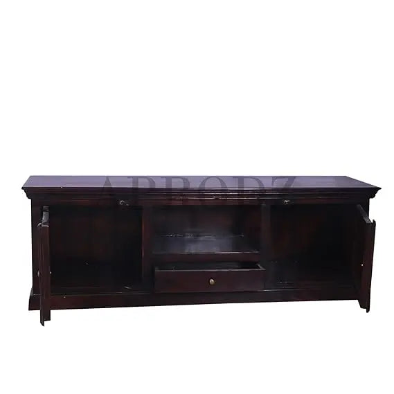 Sheesham Wood Tv Unit Cabinet with Shelves and one Drawer (Sheesham - Mahogany) 