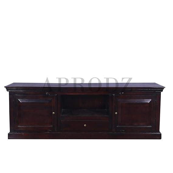 Sheesham Wood Tv Unit Cabinet with Shelves and one Drawer (Sheesham - Mahogany)