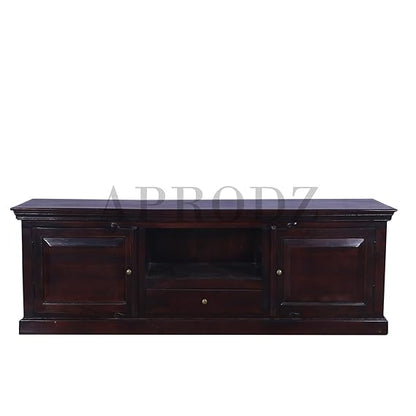 Sheesham Wood Tv Unit Cabinet with Shelves and one Drawer (Sheesham - Mahogany)