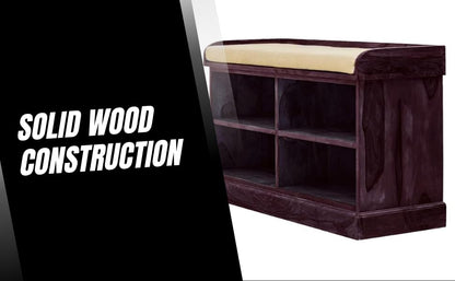 Wooden Multipurpose Cupboard & Shoe Rack – Spacious Storage Cabinet with Seating for Home, Entryway & Living Room (Large, Teak Finish) 