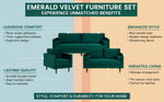 MidCen Wooden 6 Seater 3+2+1 Sofa Set with High-Density Foam for Home & Living Room (Upholstered- Dark Green Velvet Fabric) 