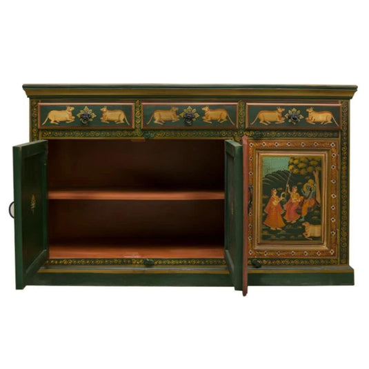 Translation missing: en.Wooden Handpainted Cabinet | Cabinet for Storage Wooden Furniture | Radha Krishna Sideboard 