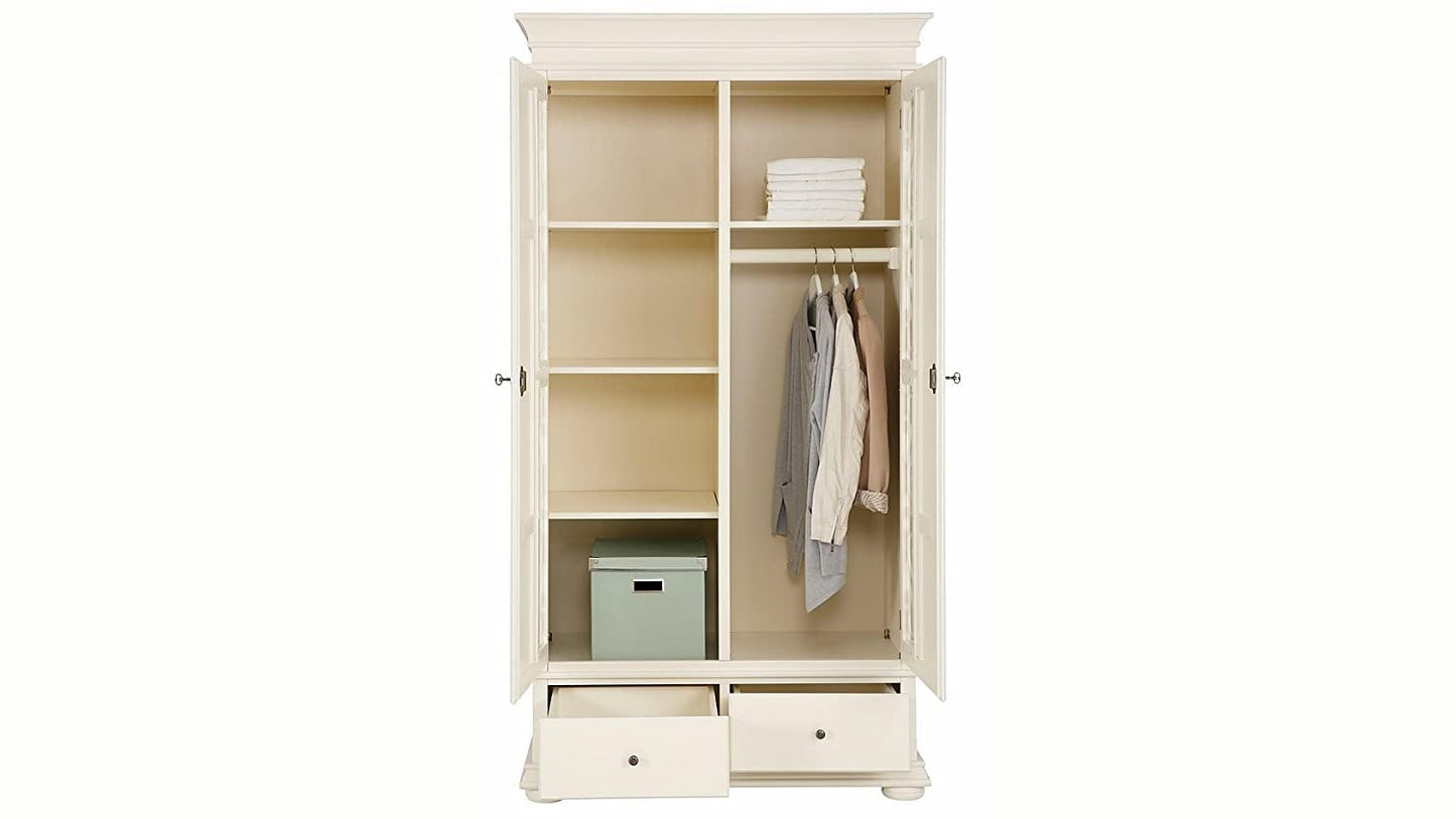 APRODZ Mango Wood Multipurpose Storage 2-Door Porto Wardrobe Almirah for Bedroom | Cream