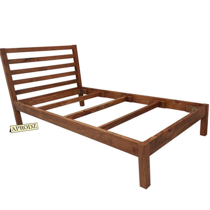 APRODZ Devdar Acacia Wood Single Size Bed Without Storage for Bedroom Living Room Home (Brown Finish)