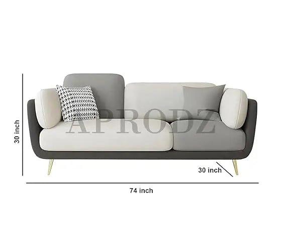 Luxelle Modern Sofa 3 Seater Velvet Sofa Set with Tufted Backrest Cushioned Seating Tipped Wooden Legs Couch for Living Room & Lounge (Two Tone) 