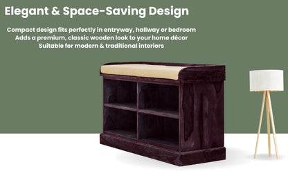 Wooden Multipurpose Cupboard & Shoe Rack – Spacious Storage Cabinet with Seating for Home, Entryway & Living Room (Large, Teak Finish) 