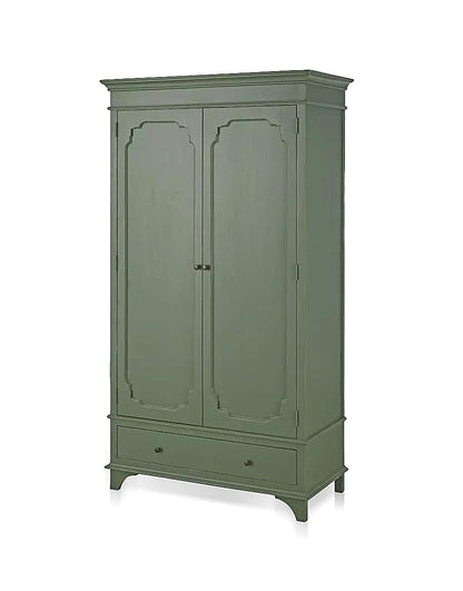 APRODZ Arco Mango Wood Two Doors 1 Drawer Wardrobe Storage Almirah Cupboard for Cloths (Solid Wood - Khaki Green)