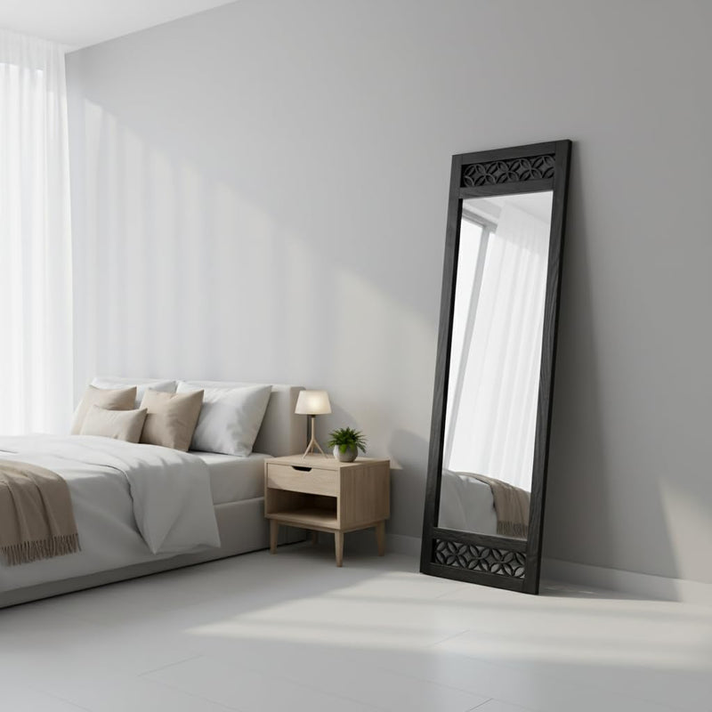 Solid sheesham Wood Full Length Floor Mirror for Bedroom Living Room Dressing Area Rectangular Mirror with Carved Sheesham Wood FrameModern Home Decor Furniture 
