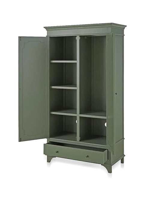 Mango Wood 2-Door 1-Drawer Wardrobe – Khaki Green Almirah