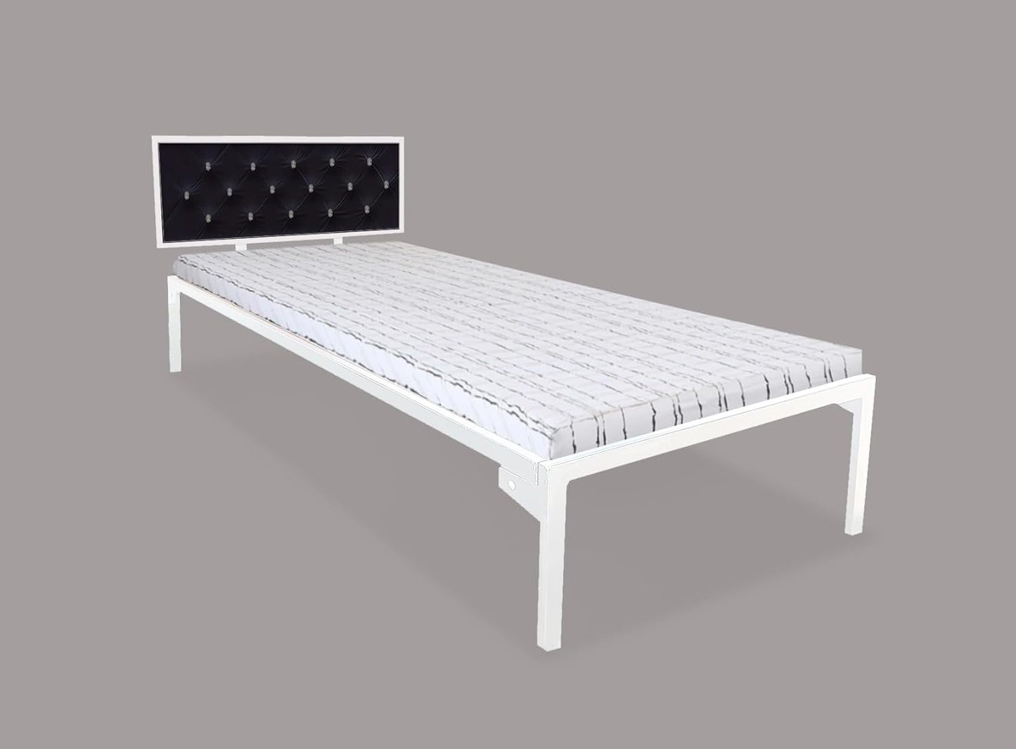 Single Size Bed with Upholstered Headboard | CR Steel Frame | Modern Platform Bed | Sturdy, Durable & Noise-Free | No Box Spring Needed | Stylish Furniture 