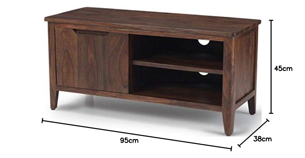 APRODZ Solid Wood Bruno TV Unit with 1 Door & Shelf Storage Entertainment Unit Center Console TV Table for Living Room Furniture (Brown)