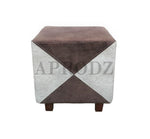 Printed Ottoman Stool Upholstered Foam Cushioned Pouffes for Living Room | Puffy Muddha Stool for Footrest & Sitting, Velvet Pouf Stool, Furniture for Home Decor, Office Set of 2 (Beige/Brown) 