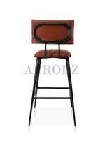 Upholstered Cold Rolled Steel Bar Stool (Brown Fabric + Black Powder Coated) - Set of 2 