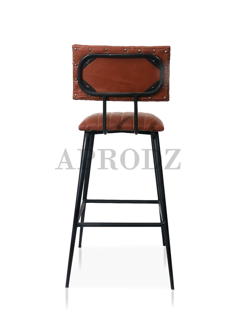 Upholstered Cold Rolled Steel Bar Stool (Brown Fabric + Black Powder Coated) - Set of 2 