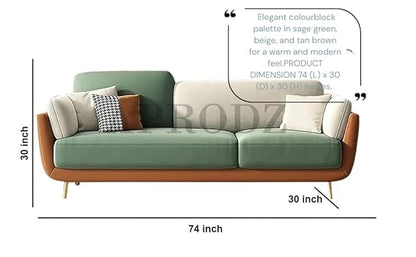 Luxelle Earthy Colourblock 3-Seater Sofa – Sage Green, Beige & Tan Fabric Couch | Gold Metal Legs | Removable Cushions | Stylish Modern Sofa for Living Room 