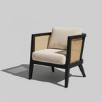 Mid Century Modern Solid Wood Accent Chair with Cane Back & Cushion 