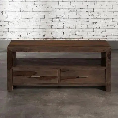 Translation missing: en.APRODZ Flower Inspired TV Unit with Drawers &amp; Shelf Storage Entertainment Unit Center Console TV Table for Living Room Furniture (Natural Teak Finish)