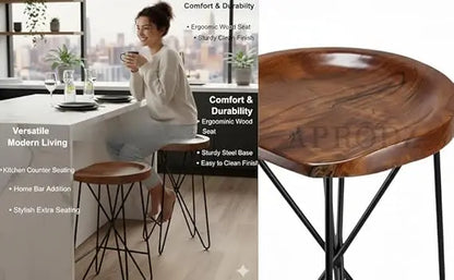 Bar Stool Set of 2 for Home bar, Counter Stool Chair Modern, Shop Industrial Stool with footrest, Black 