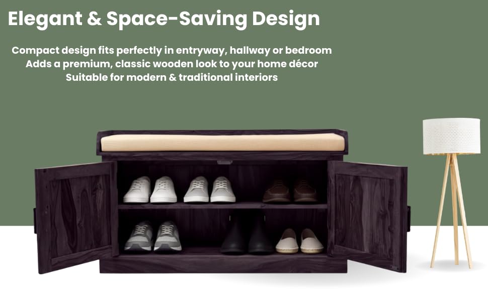 Wooden Multipurpose Cupboard & Shoe Rack – Spacious Storage Cabinet with Seating for Home, Entryway & Living Room (Large, Teak Finish) 