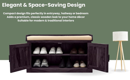 Wooden Multipurpose Cupboard & Shoe Rack – Spacious Storage Cabinet with Seating for Home, Entryway & Living Room (Large, Teak Finish) 