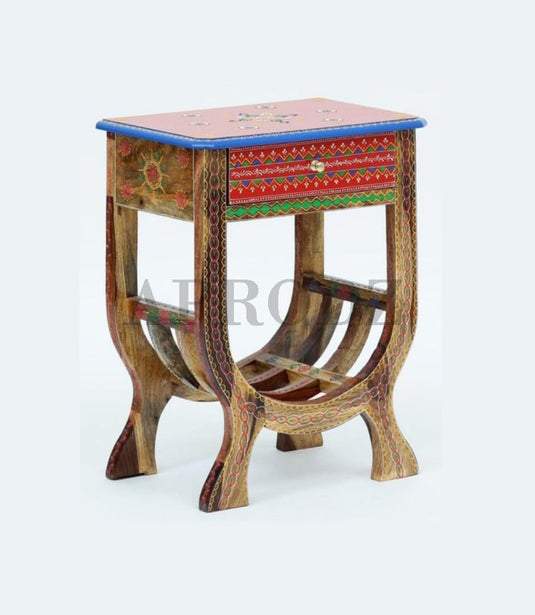 Translation missing: en.Wooden Handpainted Side Table with Drawer Storage Portable Bedside End Table (Multicolor) 