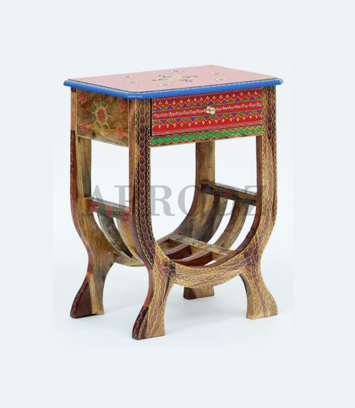 Translation missing: en.Wooden Handpainted Side Table with Drawer Storage Portable Bedside End Table (Multicolor) 