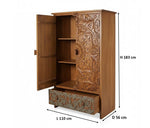 Mango Wood Wardrobe for Bedroom 2-Door Antique Wooden Almirah for Storage with 1-Drawer Storage Organizer Rack Clothes Cupboard for Bedroom 