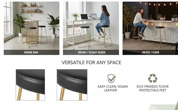 Translation missing: en.Bar Stool for Home bar, Counter Stool Chair Modern, Shop Industrial Stool with footrest, Black Metal and Wood, Set of 2 