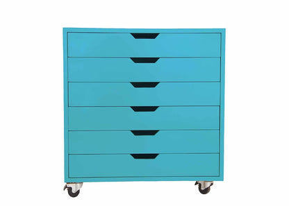 APRODZ Mango Wood Sideboard Storage Dresser Cabinet Balarwa Chest of 7 Drawer On Castors for Living Room (White Finish)