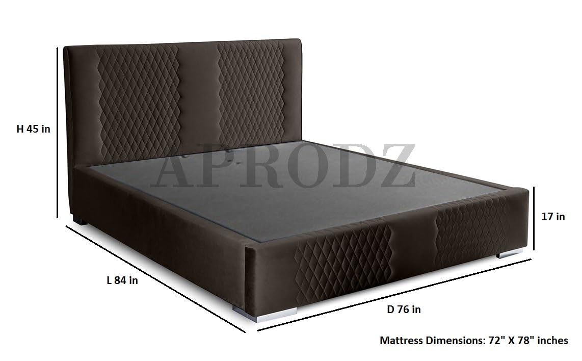 APRODZ Velvet Upholstered King Size Bed with Hydraulic Storage (Brown)