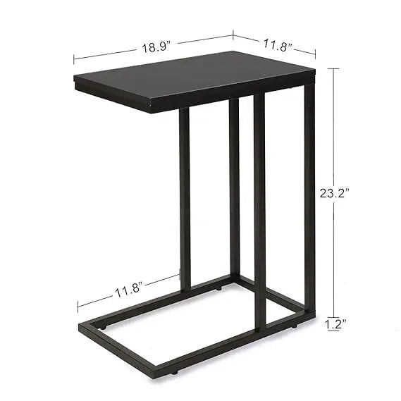 C Shaped End Table, Snack Side Table for Sofa Couch and Bed, Black  End Table