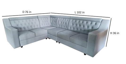 Translation missing: en.L-Shaped Sectional 6-Seater Sofa with Tufted Back Padded Armrest Perfect Fabric Corner Sofa for Guests Living Room, Drawing Room, Office &amp; Lounge (Light Grey) 