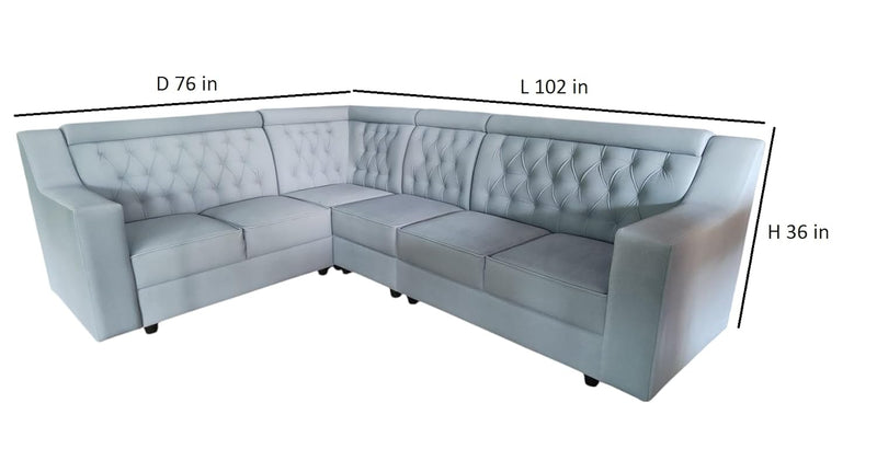 L-Shaped Sectional 6-Seater Sofa with Tufted Back Padded Armrest Perfect Fabric Corner Sofa for Guests Living Room, Drawing Room, Office & Lounge (Light Grey) 