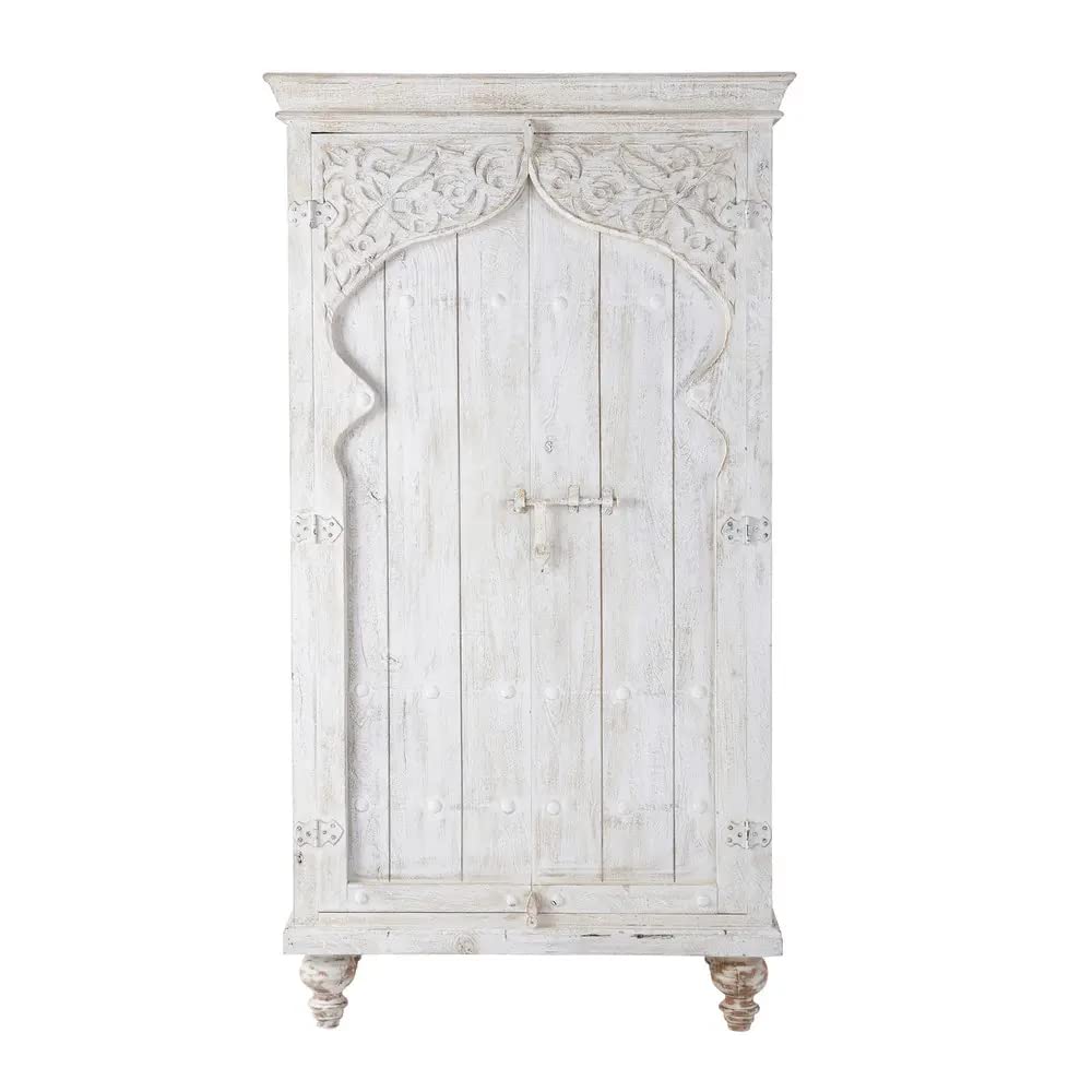 APRODZ Mehrab Mango Wood 2-Door Wardrobe Storage Almirah Cupboard for Cloths (Solid Wood - White)